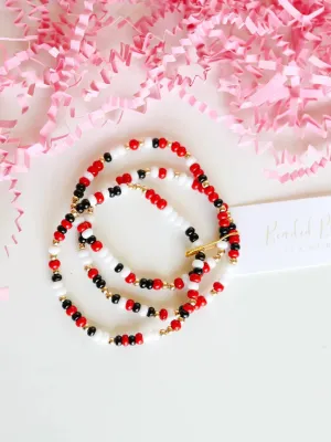 Extended Red, White, & Black Game Day Sprinkle Beaded Bracelet