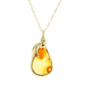 Fire Opal and Tsavorite Chameleon Charm Necklace