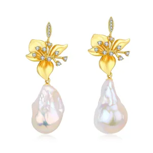 Floral Baroque Pearl Drop Earrings
