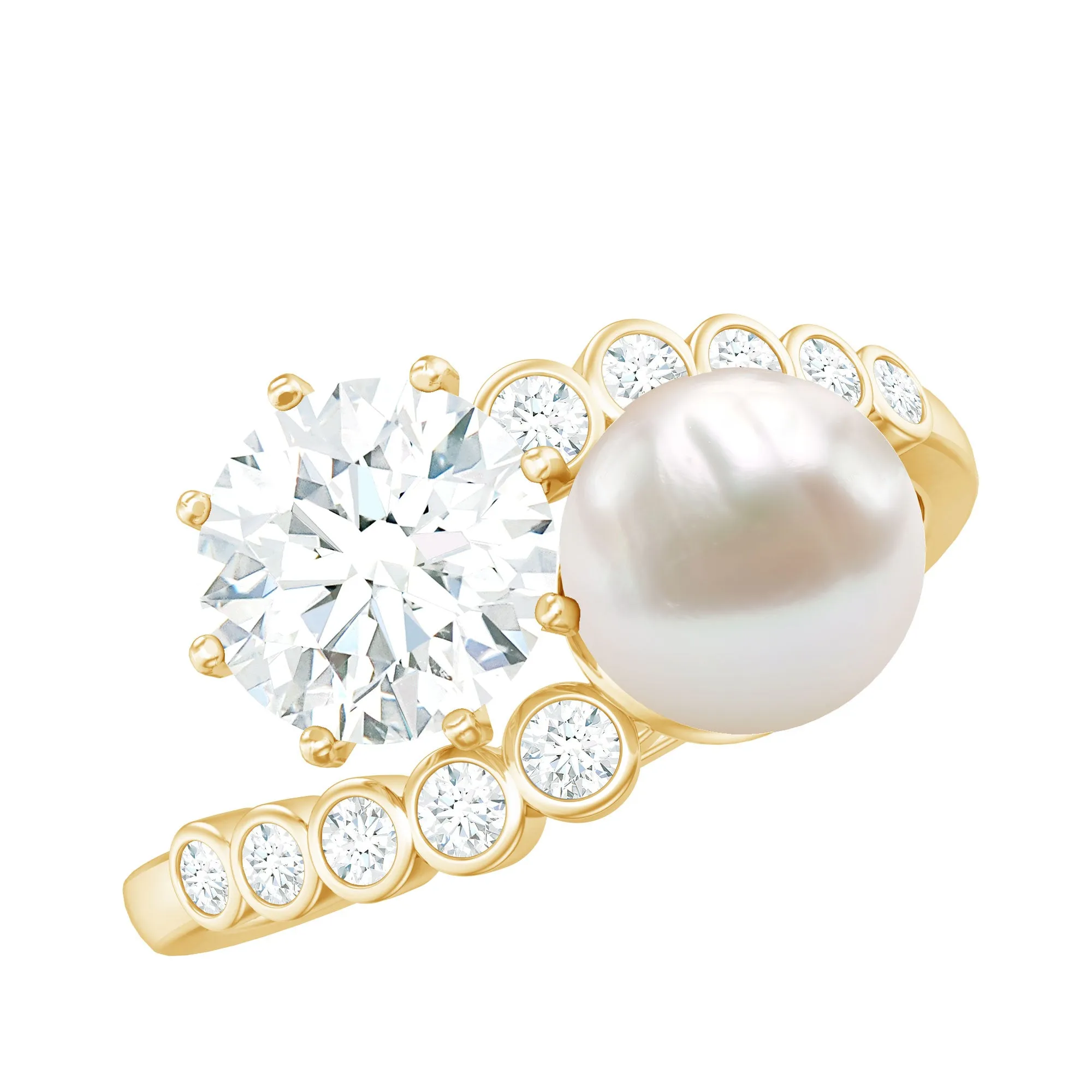 Freshwater Pearl and Moissanite Toi Et Moi Cocktail Ring