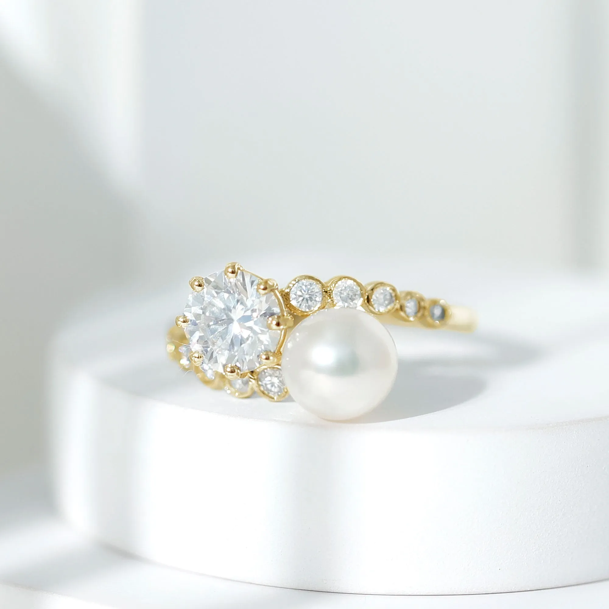 Freshwater Pearl and Moissanite Toi Et Moi Cocktail Ring