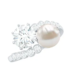 Freshwater Pearl and Moissanite Toi Et Moi Cocktail Ring