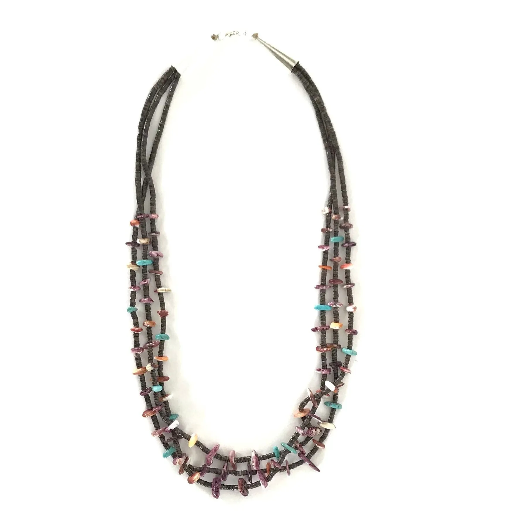Gabriel Romero 3 Strand Spiny Oyster Shell and Turquoise Heishi Necklace
