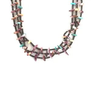 Gabriel Romero 3 Strand Spiny Oyster Shell and Turquoise Heishi Necklace