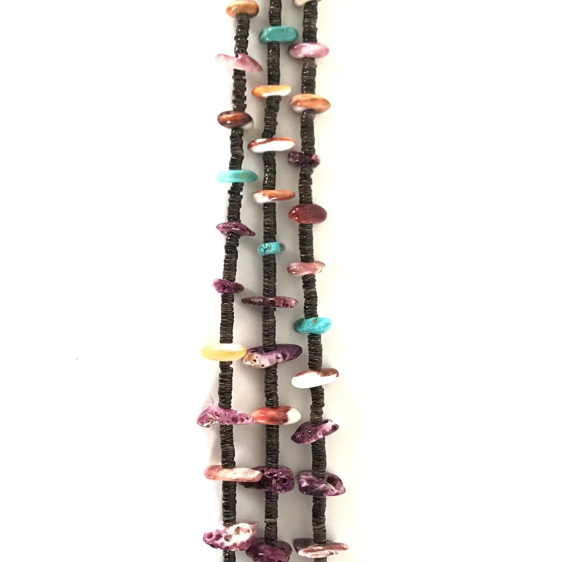 Gabriel Romero 3 Strand Spiny Oyster Shell and Turquoise Heishi Necklace