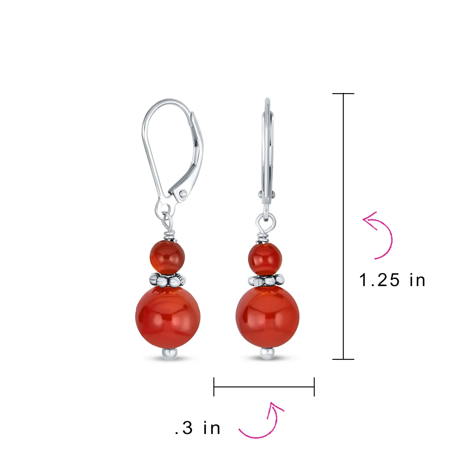 Gemstone Blue Lapis Lazuli Red Carnelian Dangle Earrings Sterling Silver Leverback