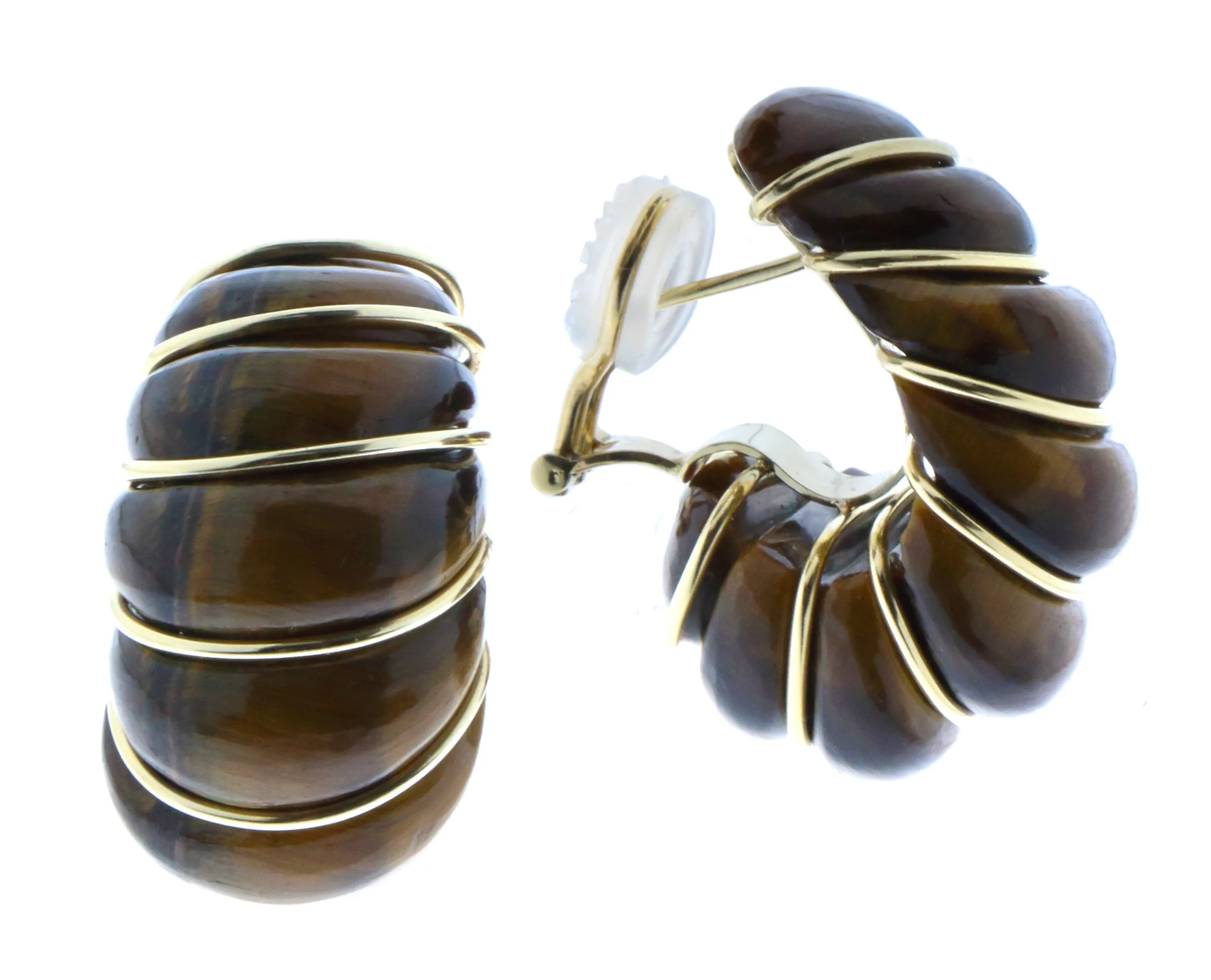 Gemstone shell earrings with yellow gold