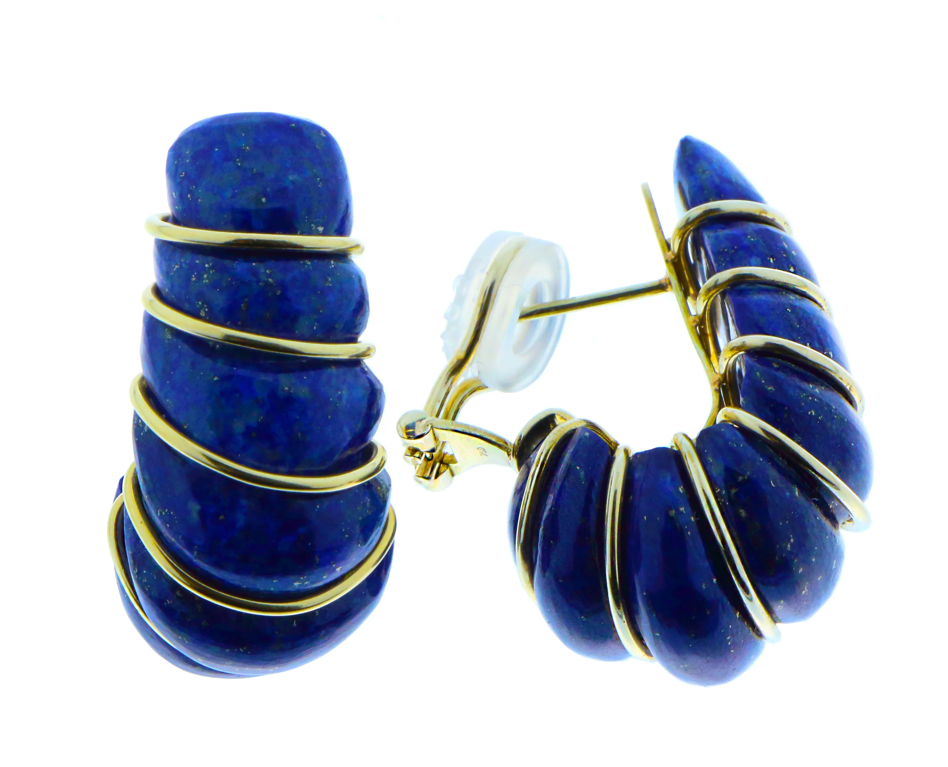 Gemstone shell earrings with yellow gold