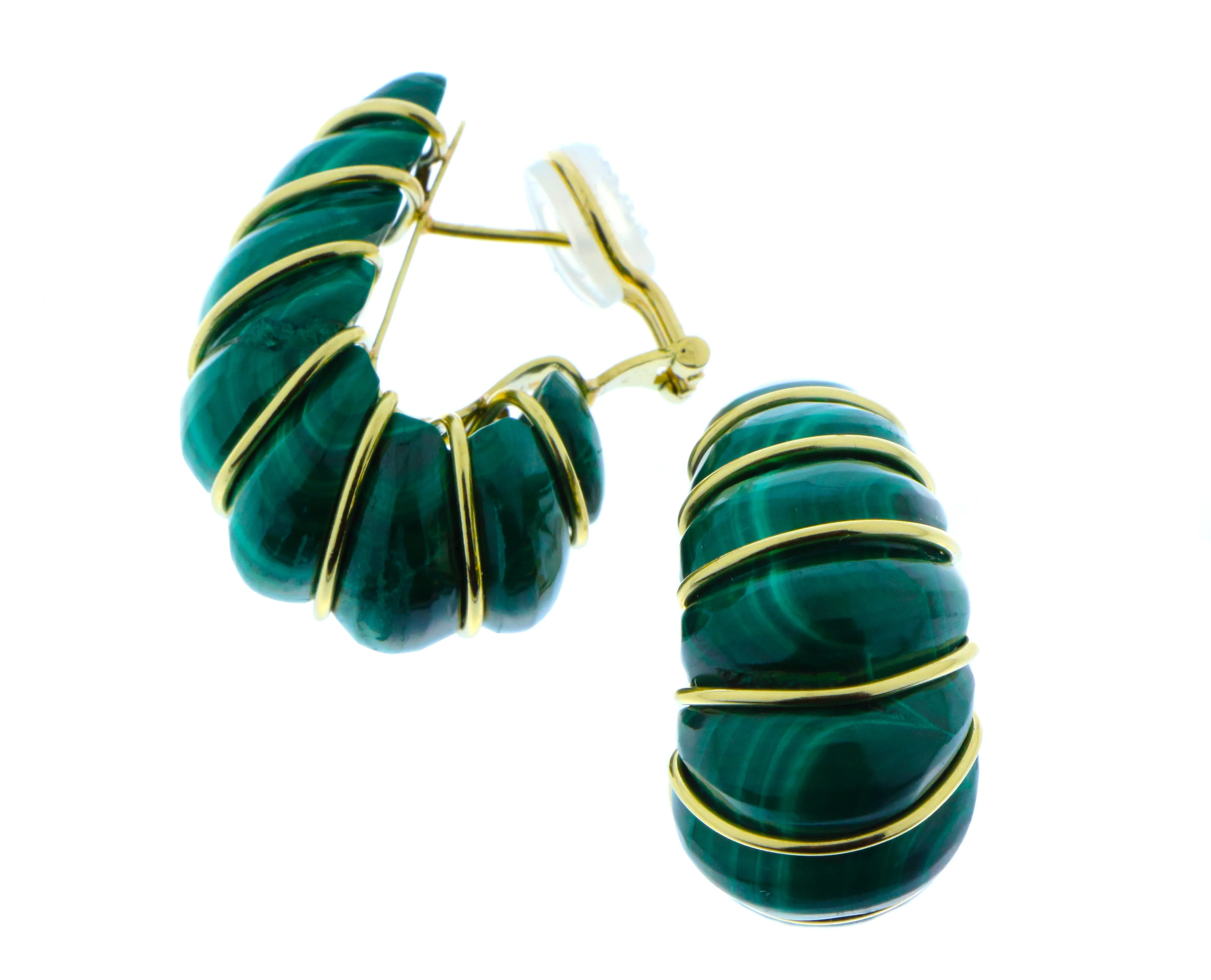 Gemstone shell earrings with yellow gold