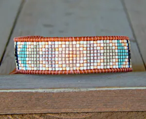 Geometric Triangle Bead Loom Woven Bracelet in Gray, Navy, Blush and Rose Gold