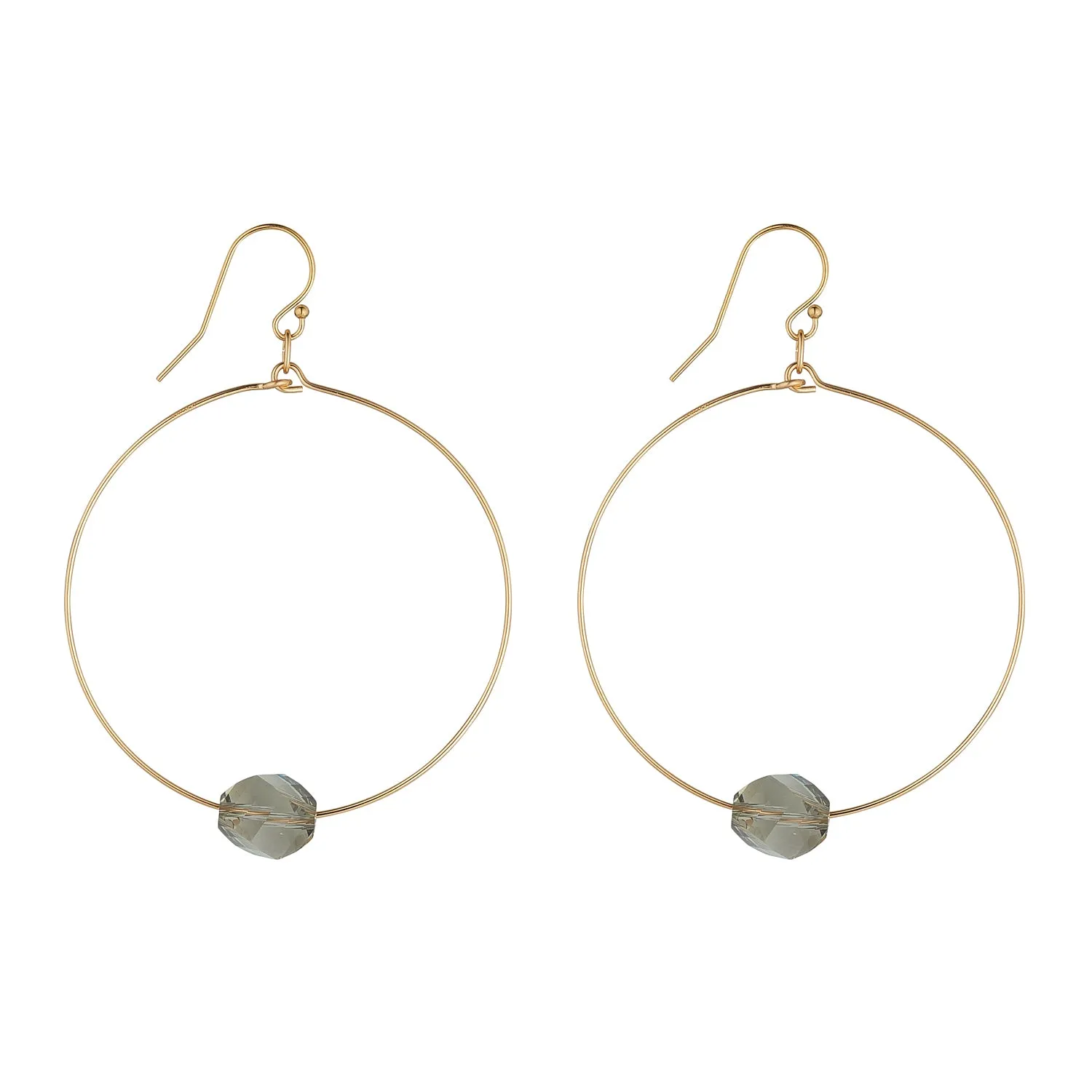 Gold Filled Black Diamond Grey Crystal Large Hoop Earrings