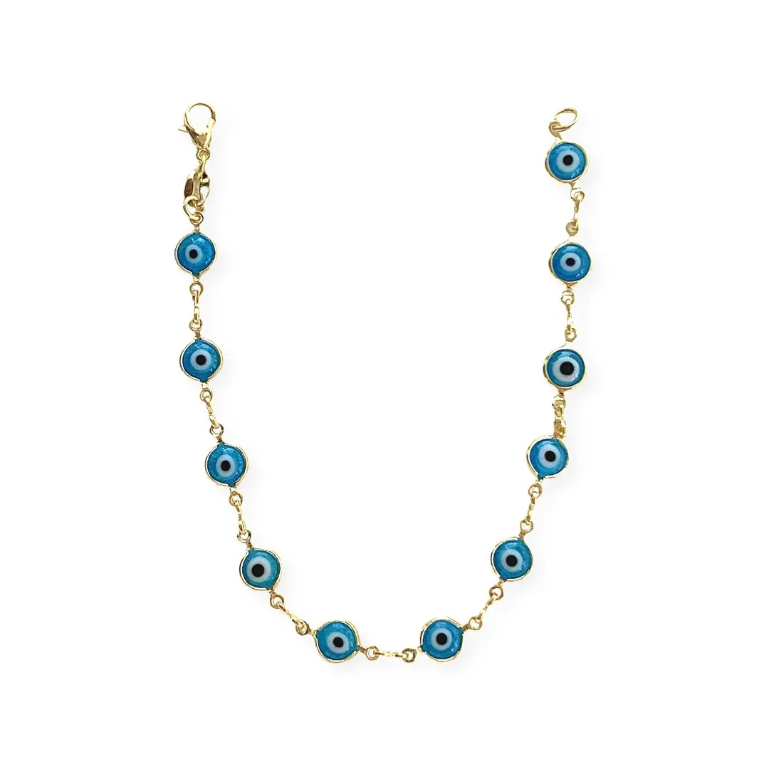 Gold Filled Round Evil Eye 7” Bracelet