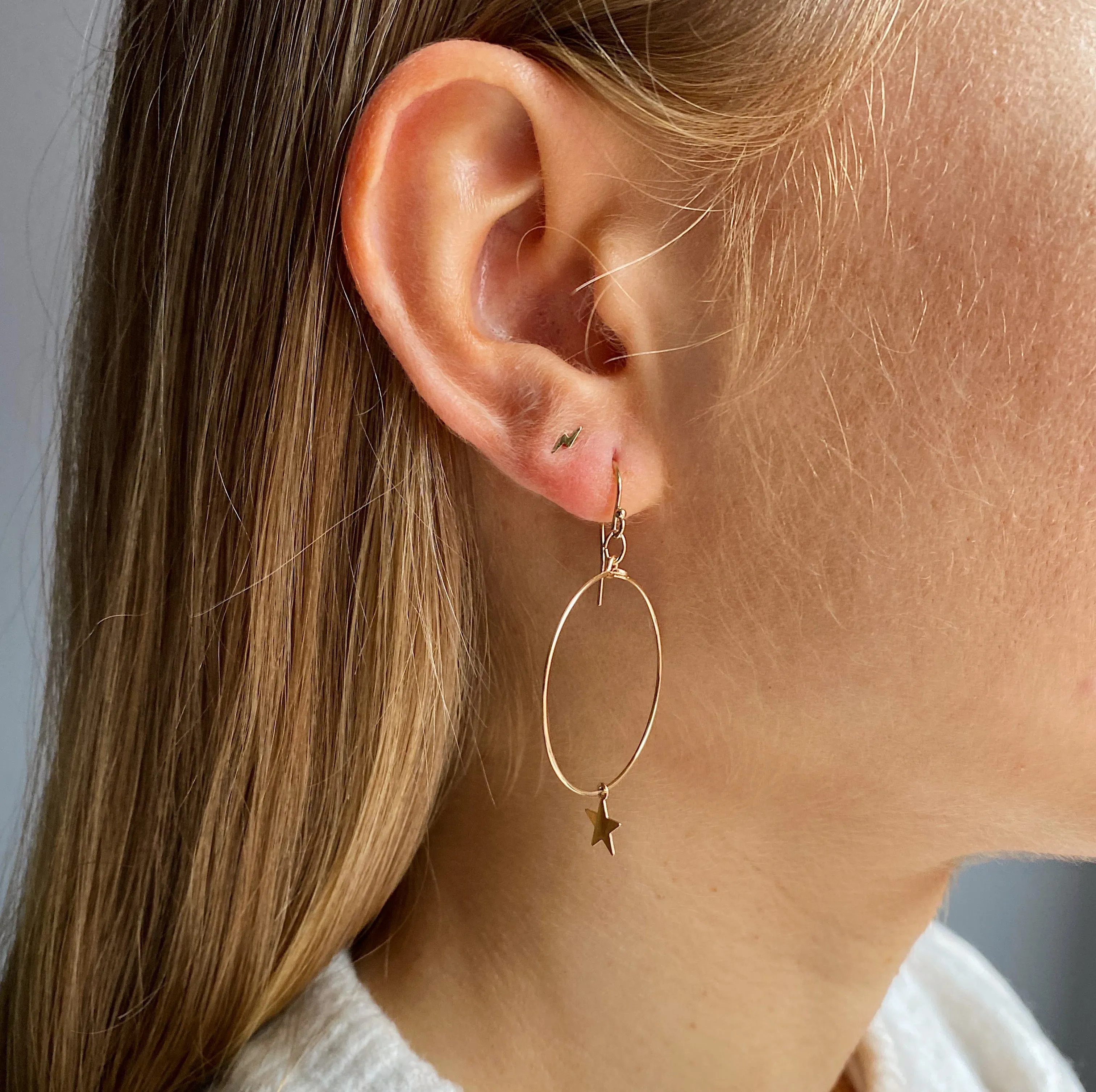 Gold Filled Star Charm Small Hoop Earrings