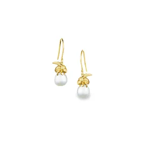 Gold Honeybee and Moonlight Pearl Earrings