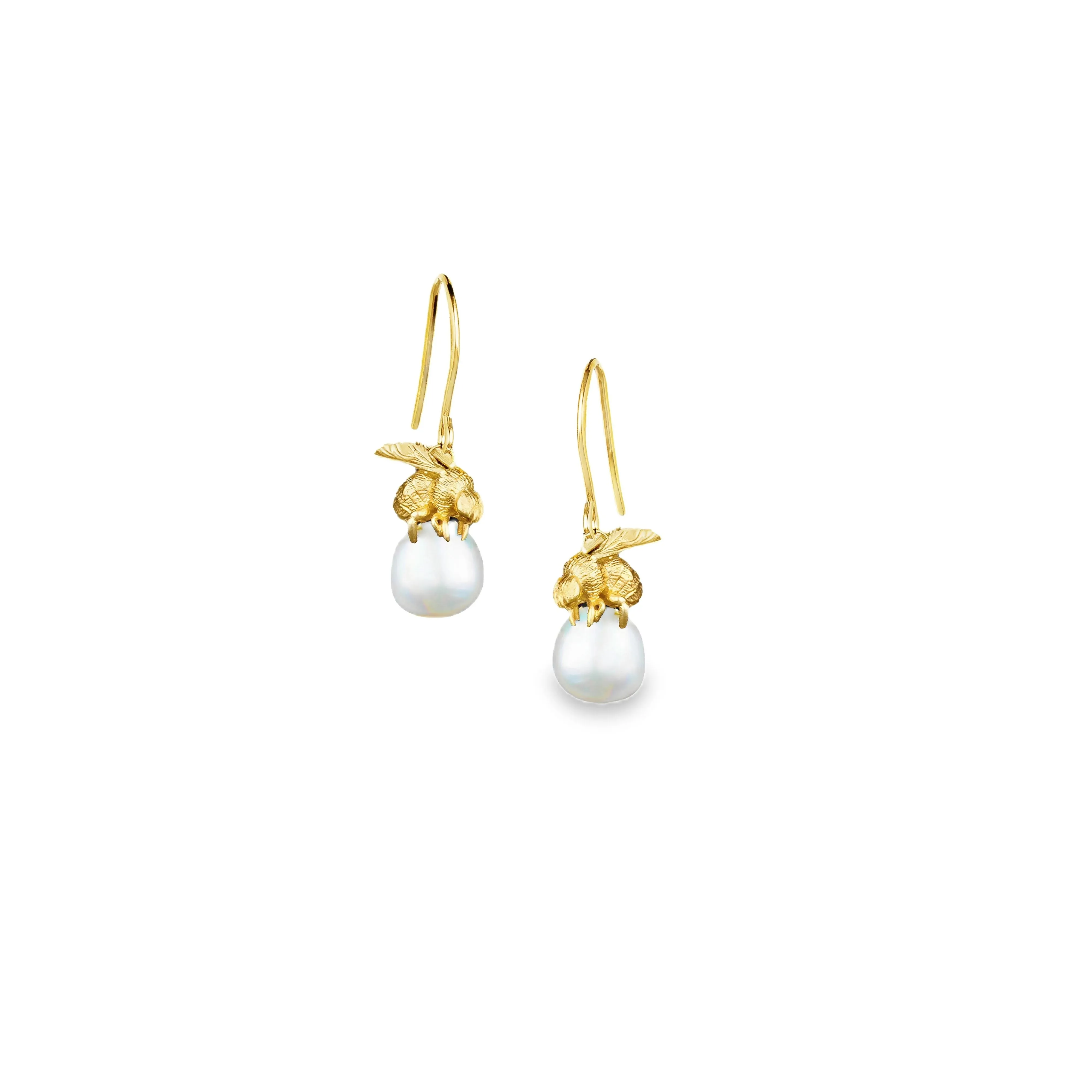 Gold Honeybee and Moonlight Pearl Earrings
