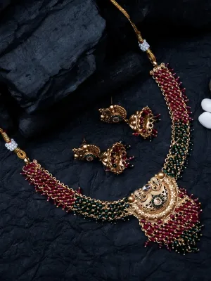 Gold Plated Ruby Green Hydra Necklace Set