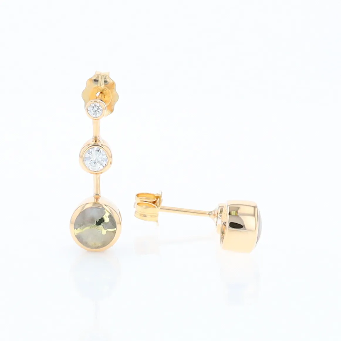 Gold Quartz Round Inlay with Diamond Accents Stud Earrings G1
