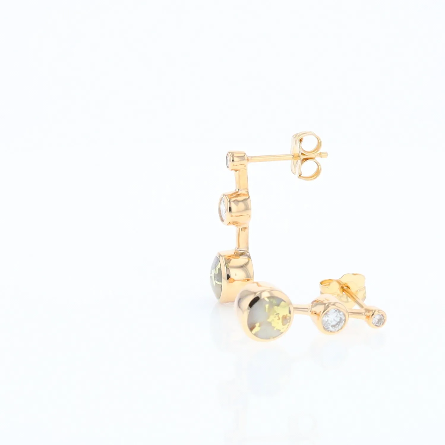 Gold Quartz Round Inlay with Diamond Accents Stud Earrings G1