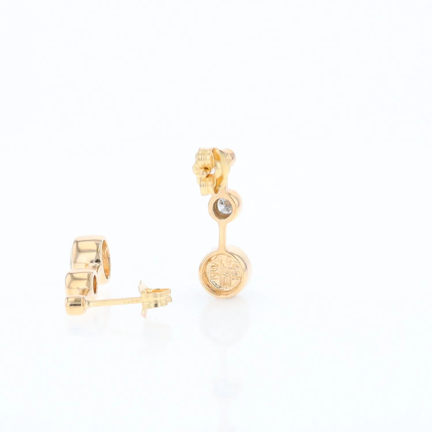 Gold Quartz Round Inlay with Diamond Accents Stud Earrings G1