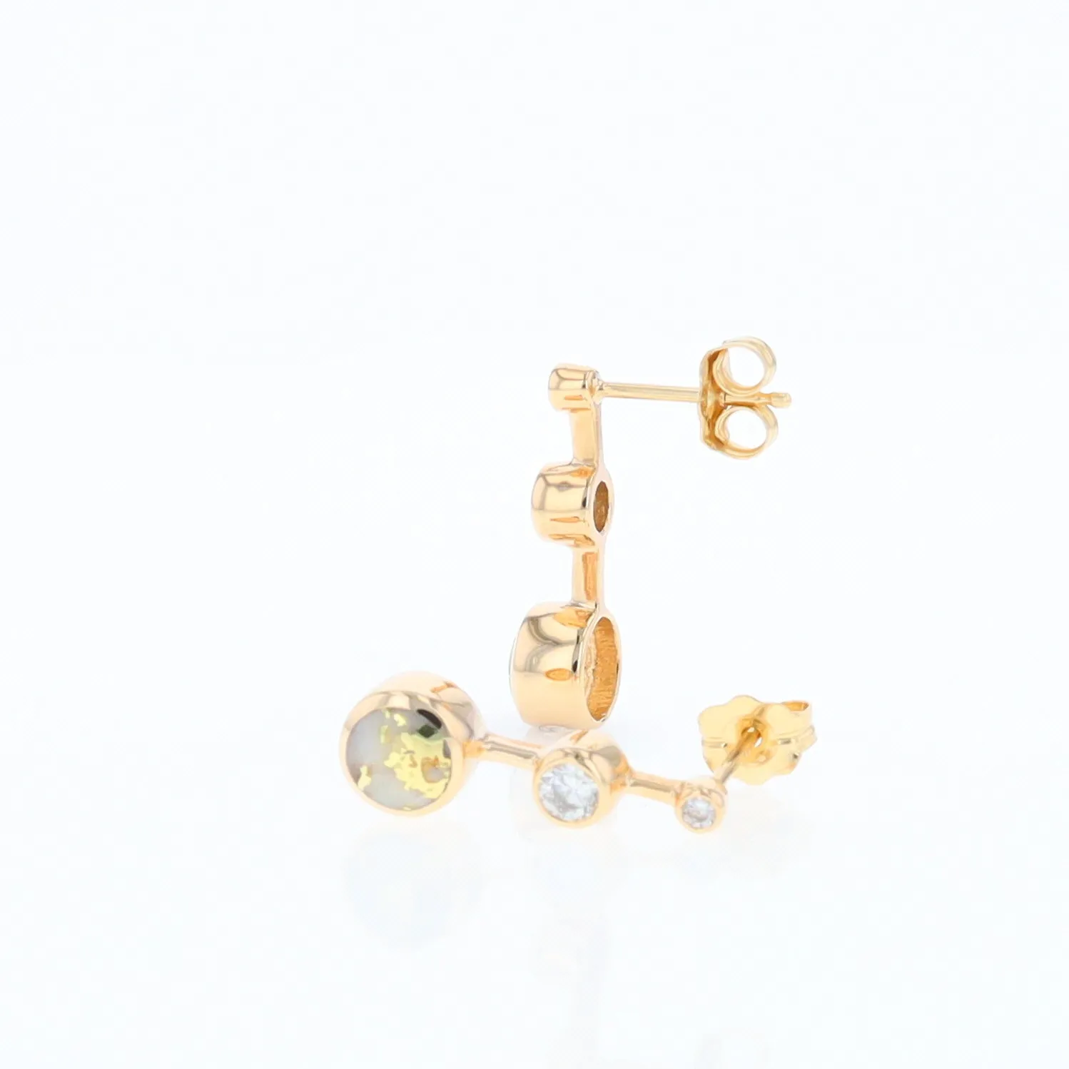 Gold Quartz Round Inlay with Diamond Accents Stud Earrings G1