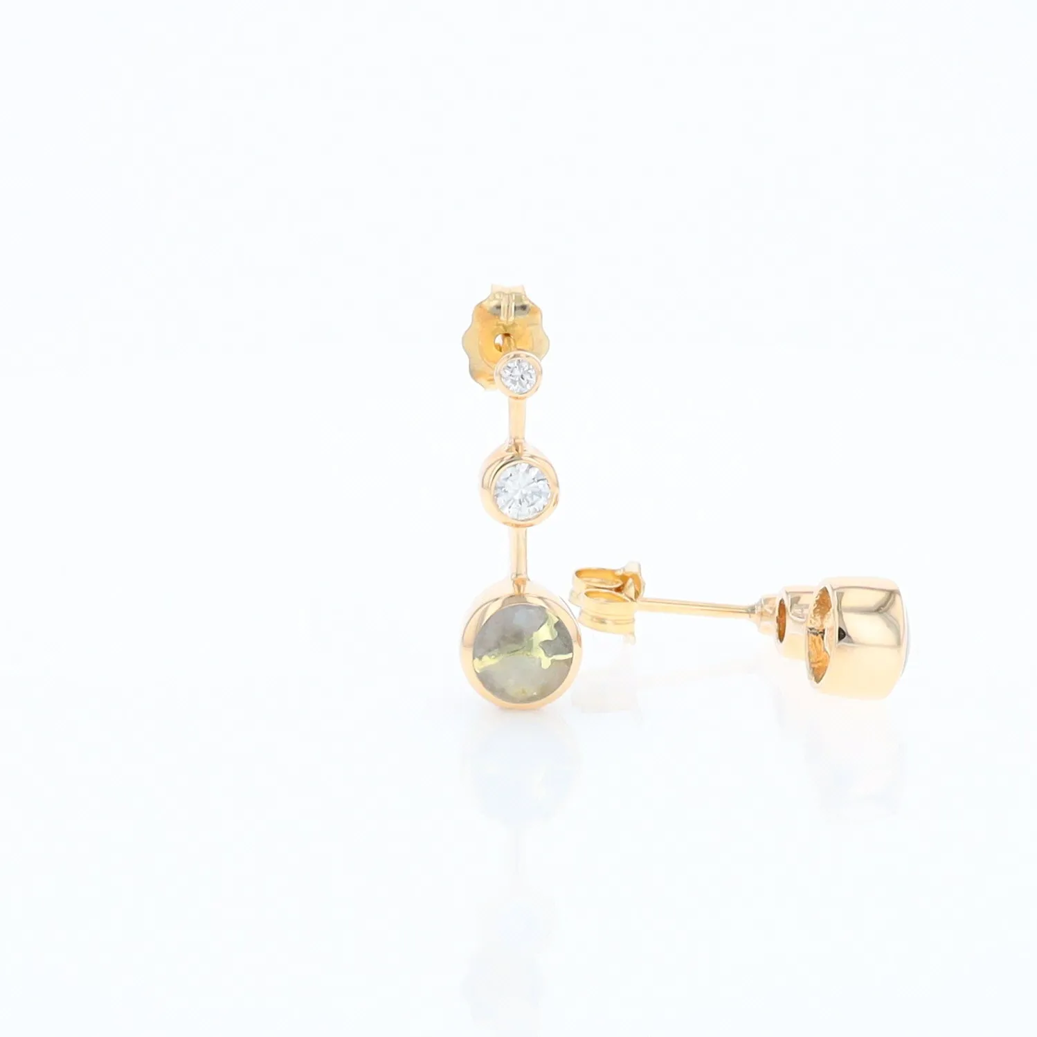 Gold Quartz Round Inlay with Diamond Accents Stud Earrings G1