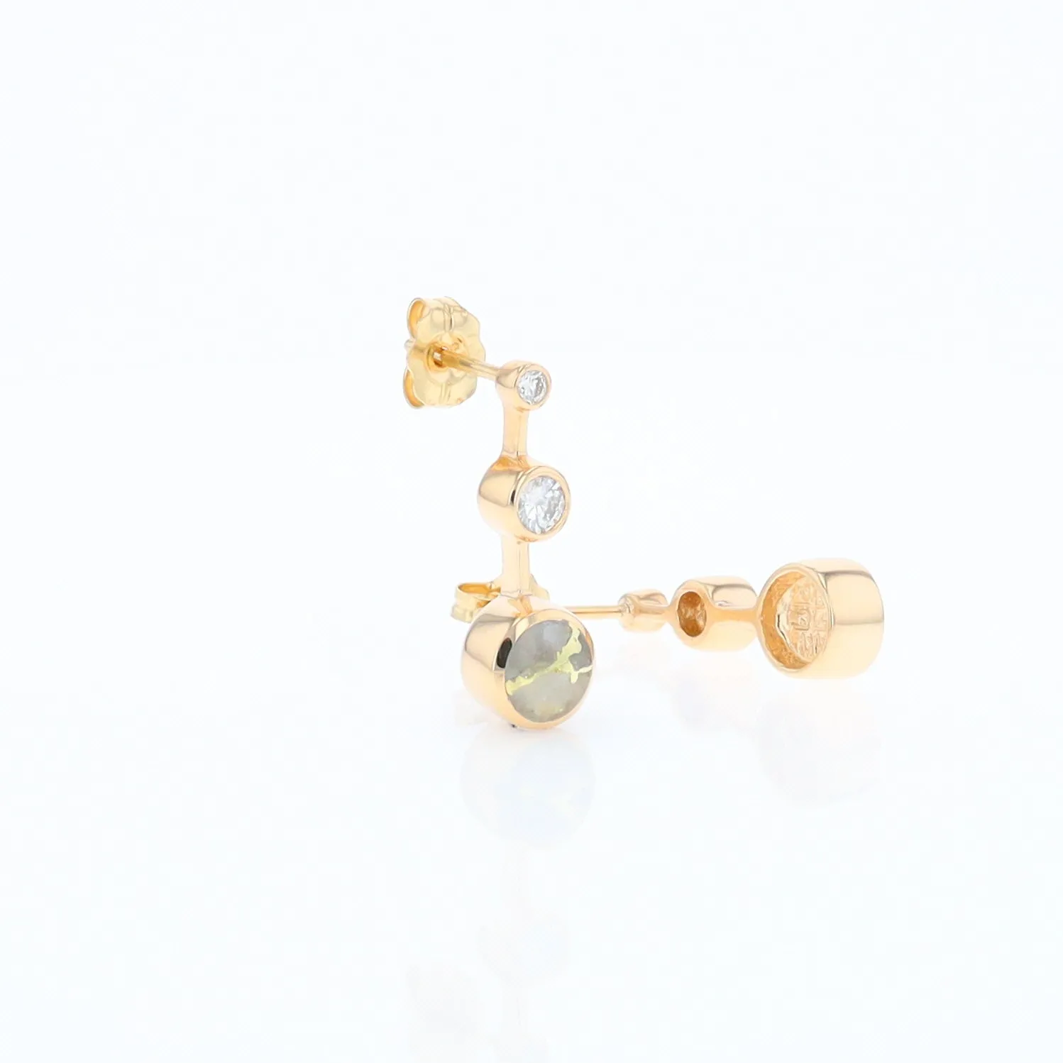 Gold Quartz Round Inlay with Diamond Accents Stud Earrings G1