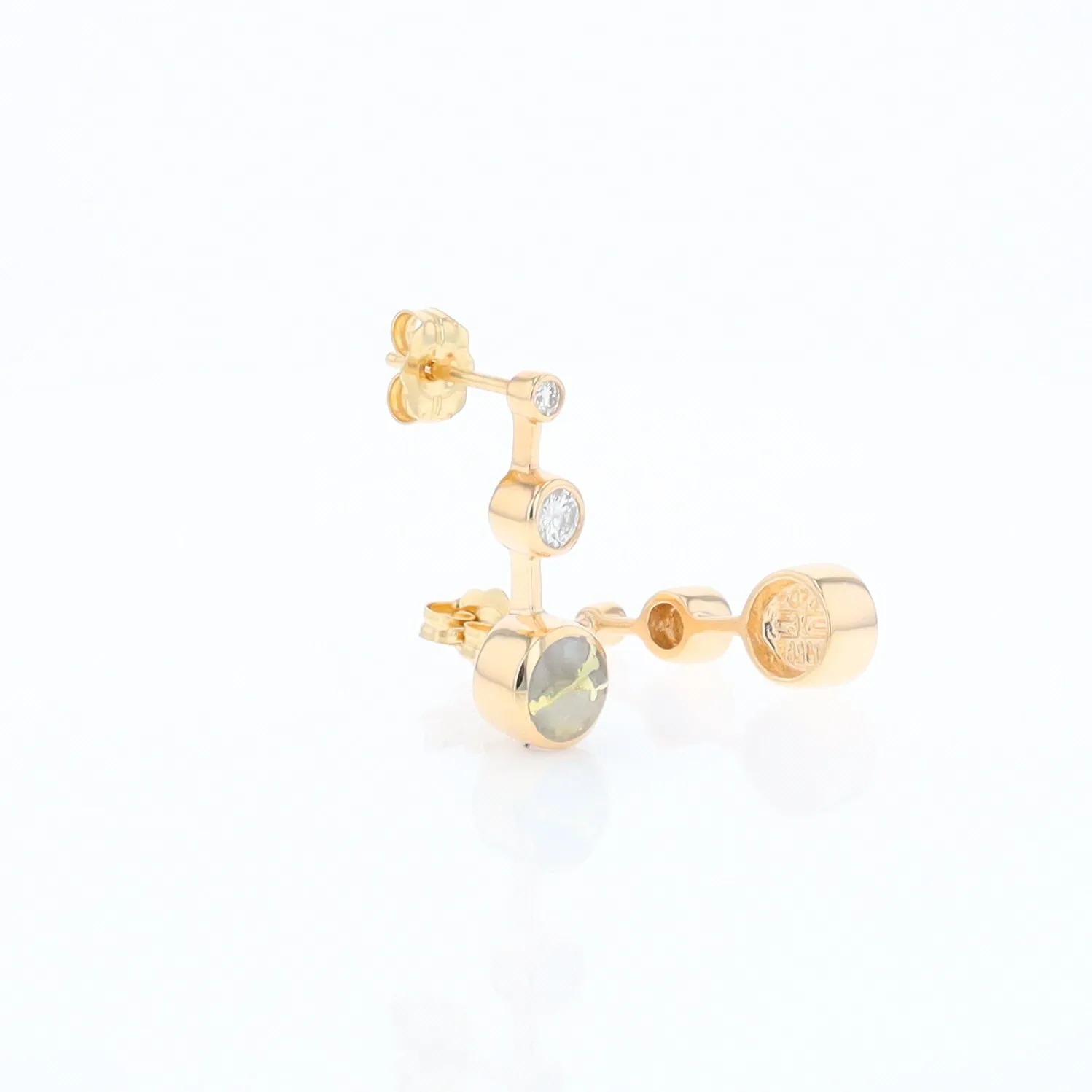Gold Quartz Round Inlay with Diamond Accents Stud Earrings G1