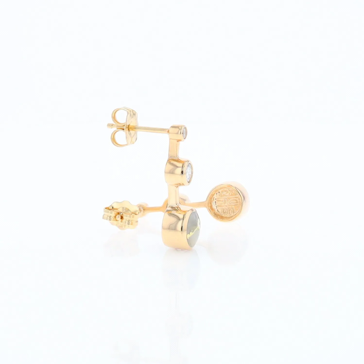 Gold Quartz Round Inlay with Diamond Accents Stud Earrings G1
