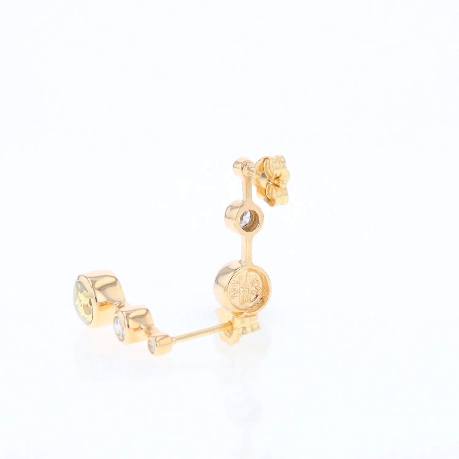 Gold Quartz Round Inlay with Diamond Accents Stud Earrings G1