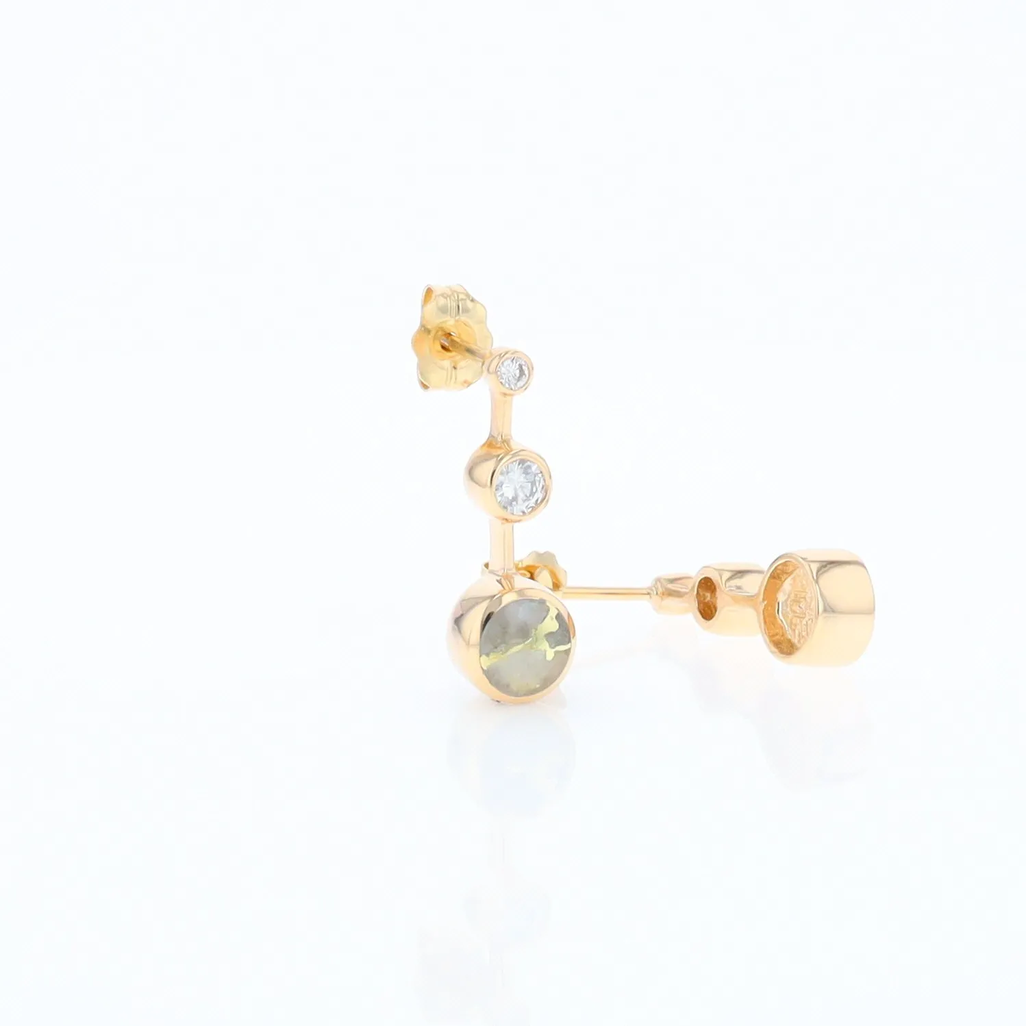 Gold Quartz Round Inlay with Diamond Accents Stud Earrings G1