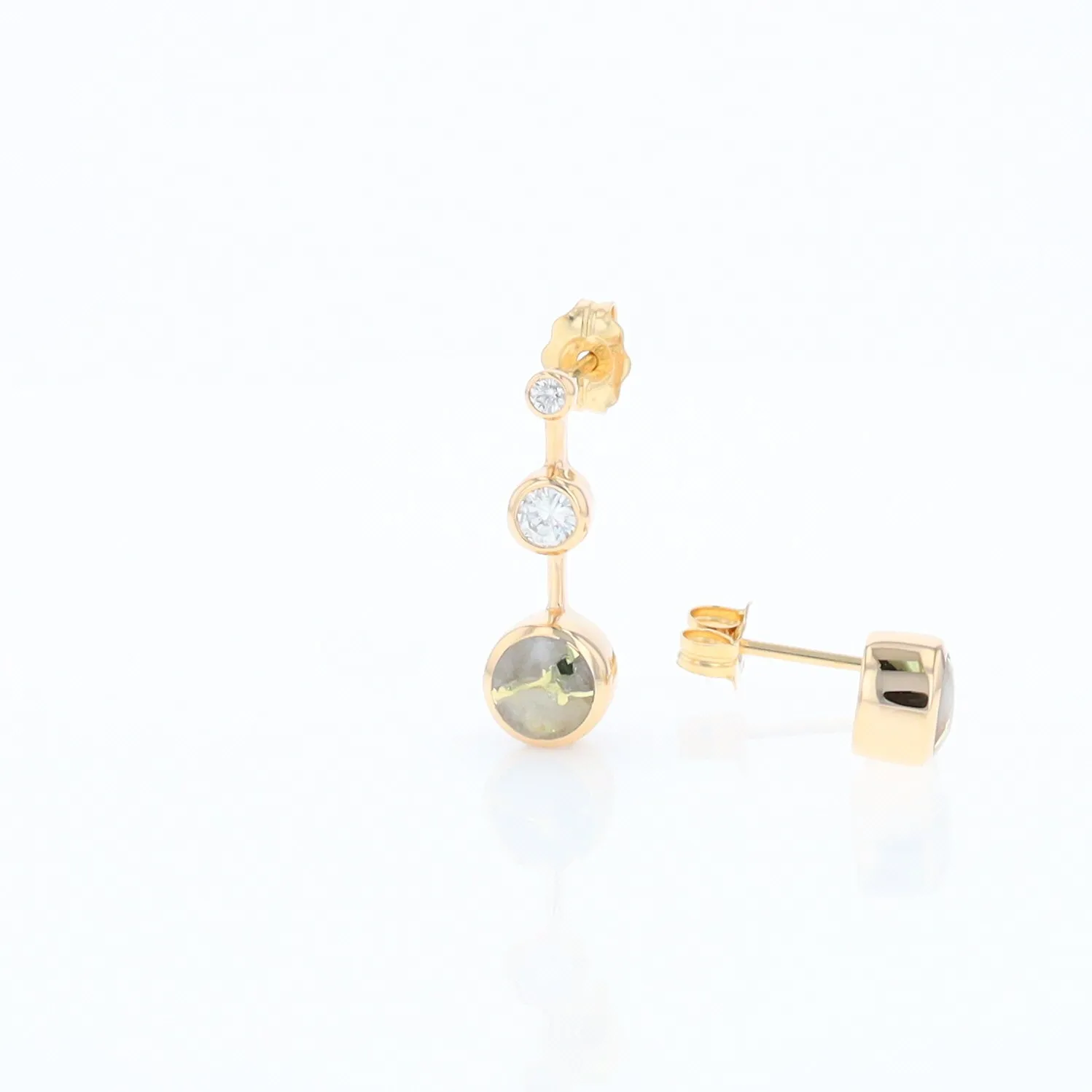 Gold Quartz Round Inlay with Diamond Accents Stud Earrings G1
