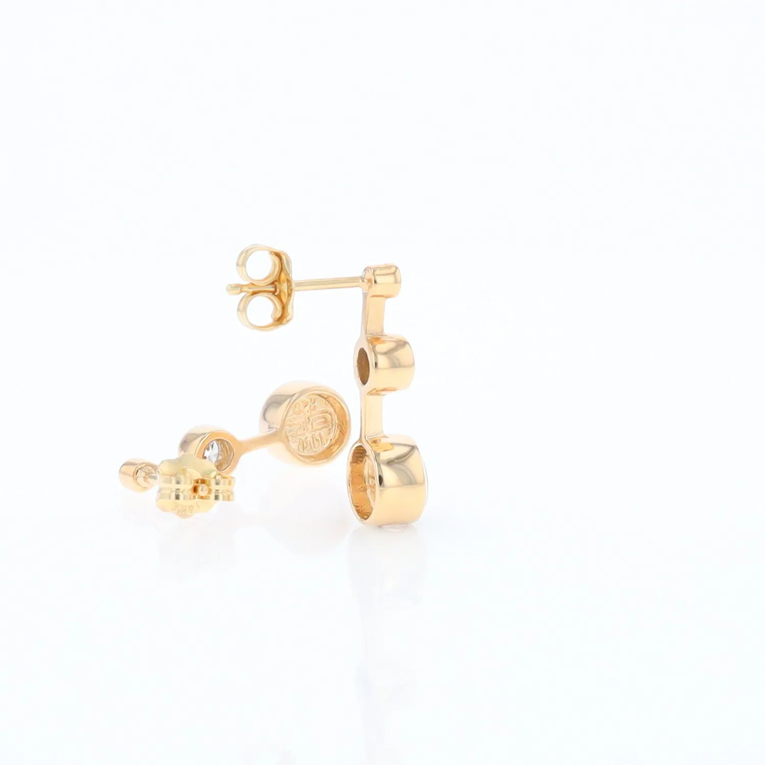 Gold Quartz Round Inlay with Diamond Accents Stud Earrings G1
