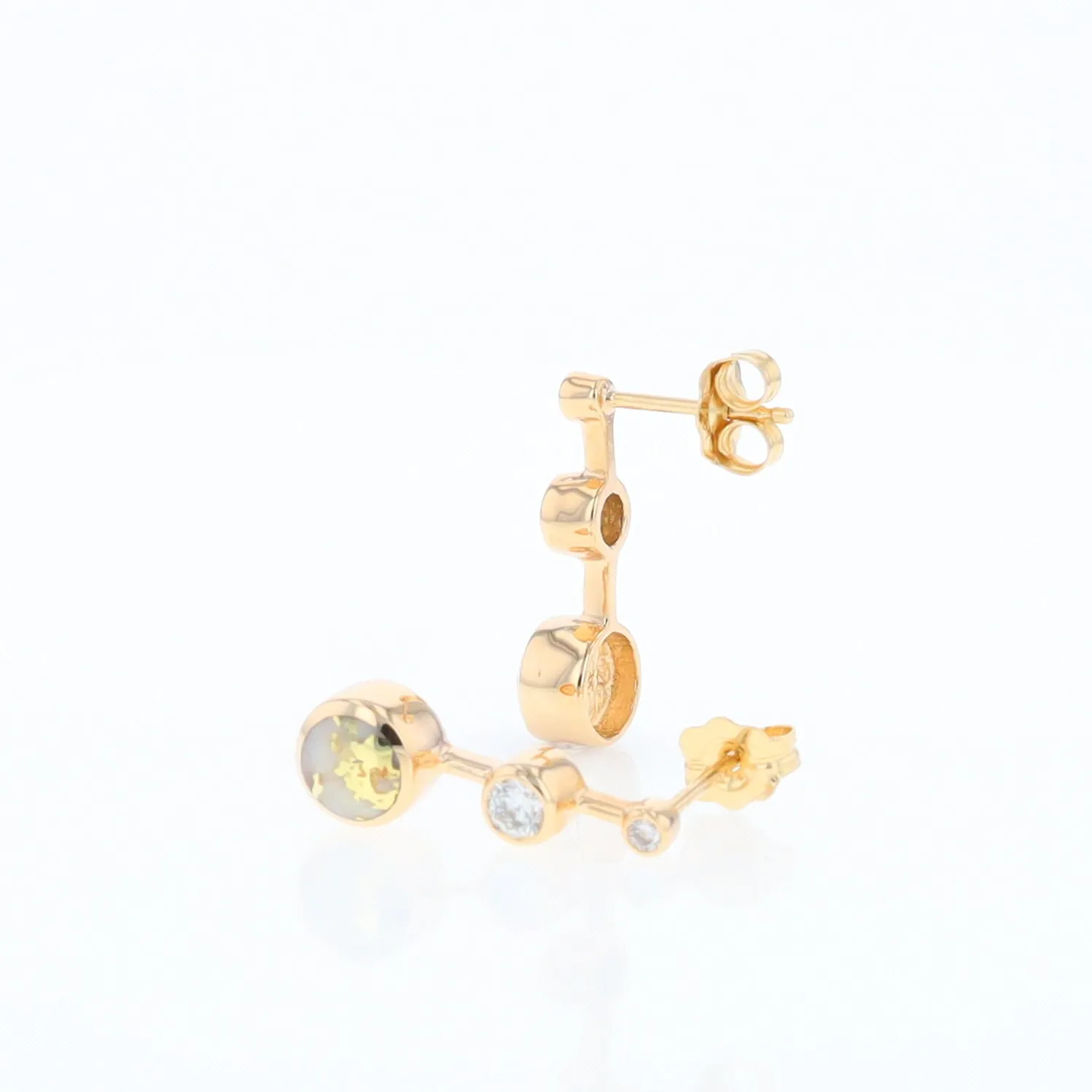 Gold Quartz Round Inlay with Diamond Accents Stud Earrings G1