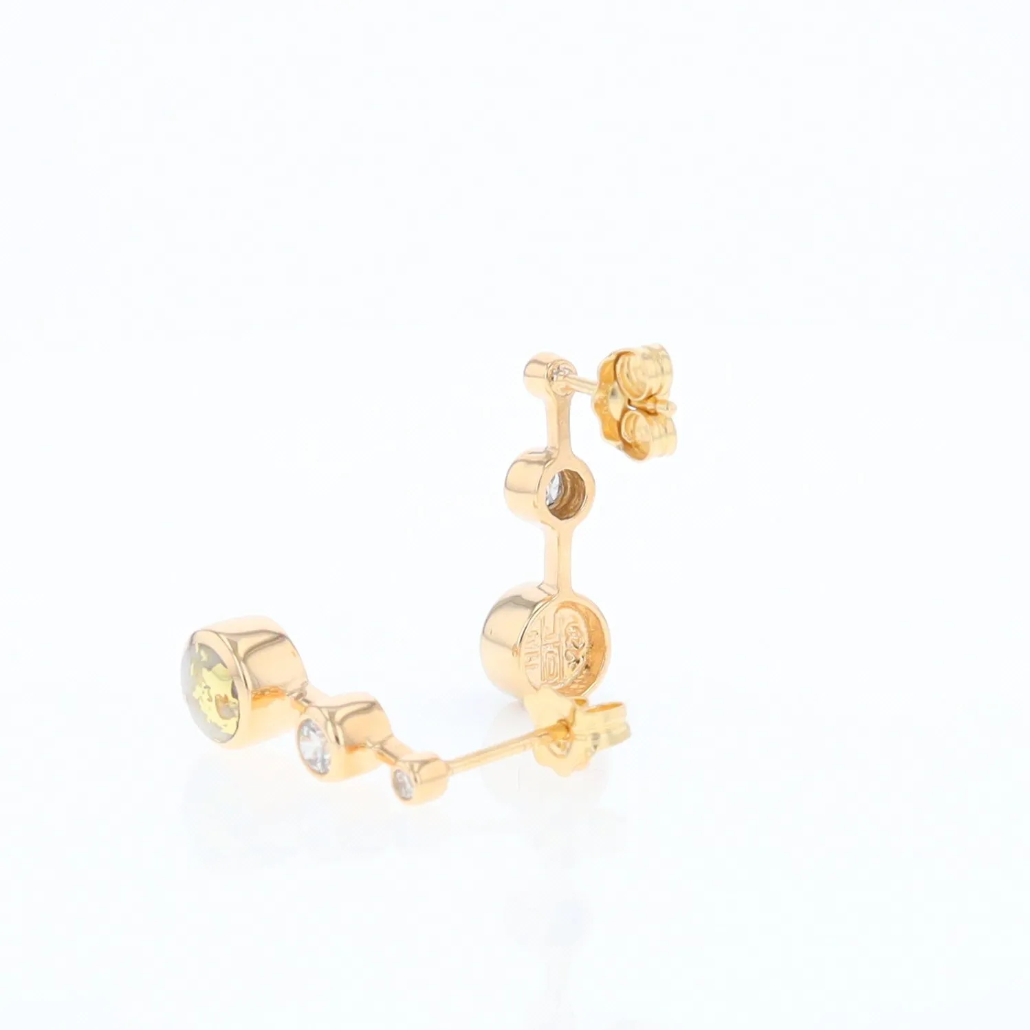 Gold Quartz Round Inlay with Diamond Accents Stud Earrings G1