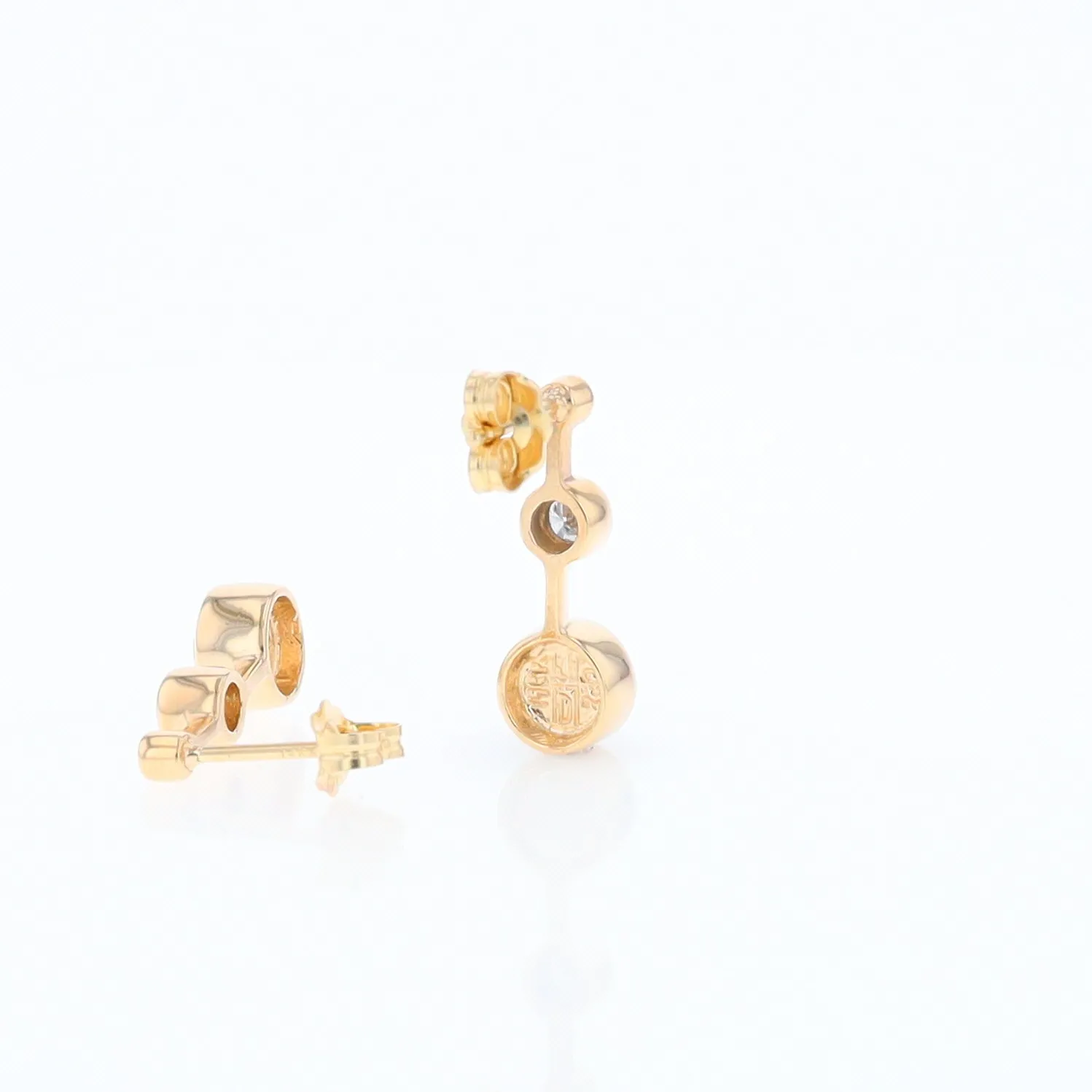 Gold Quartz Round Inlay with Diamond Accents Stud Earrings G1