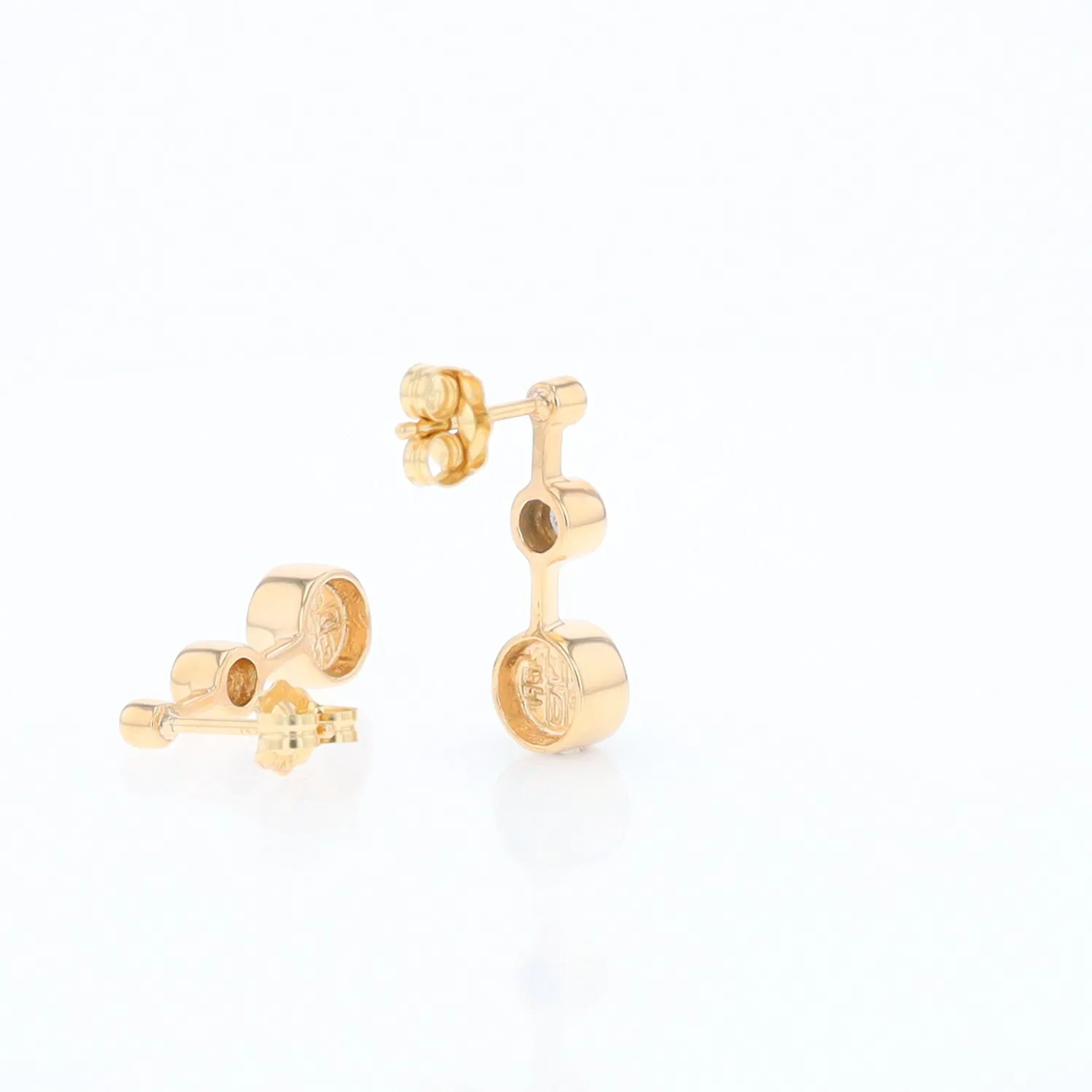 Gold Quartz Round Inlay with Diamond Accents Stud Earrings G1