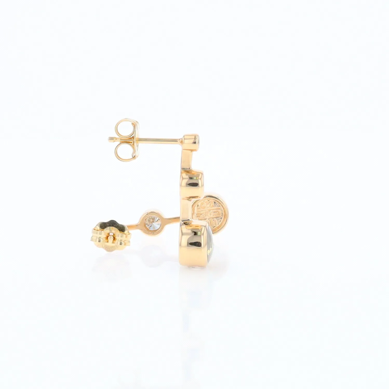 Gold Quartz Round Inlay with Diamond Accents Stud Earrings G1