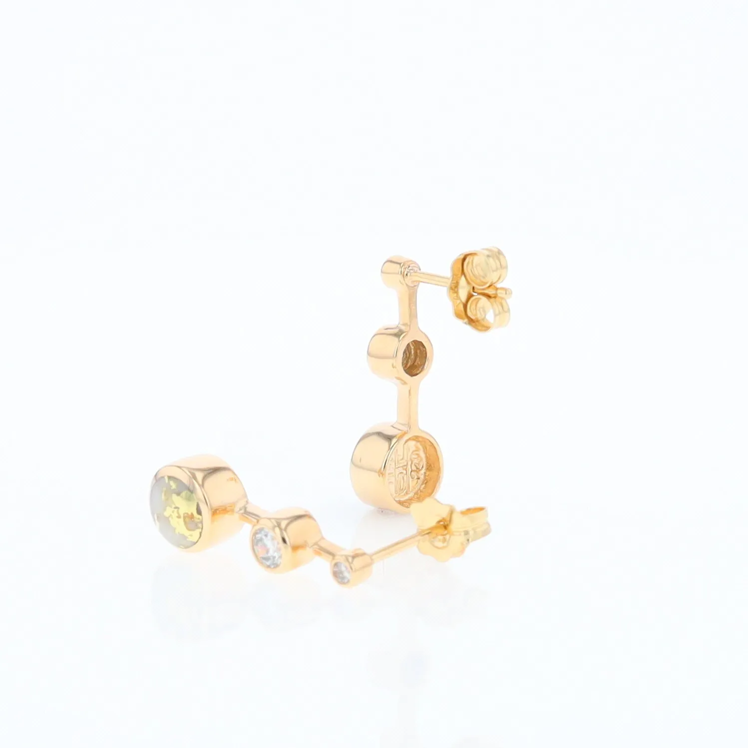 Gold Quartz Round Inlay with Diamond Accents Stud Earrings G1