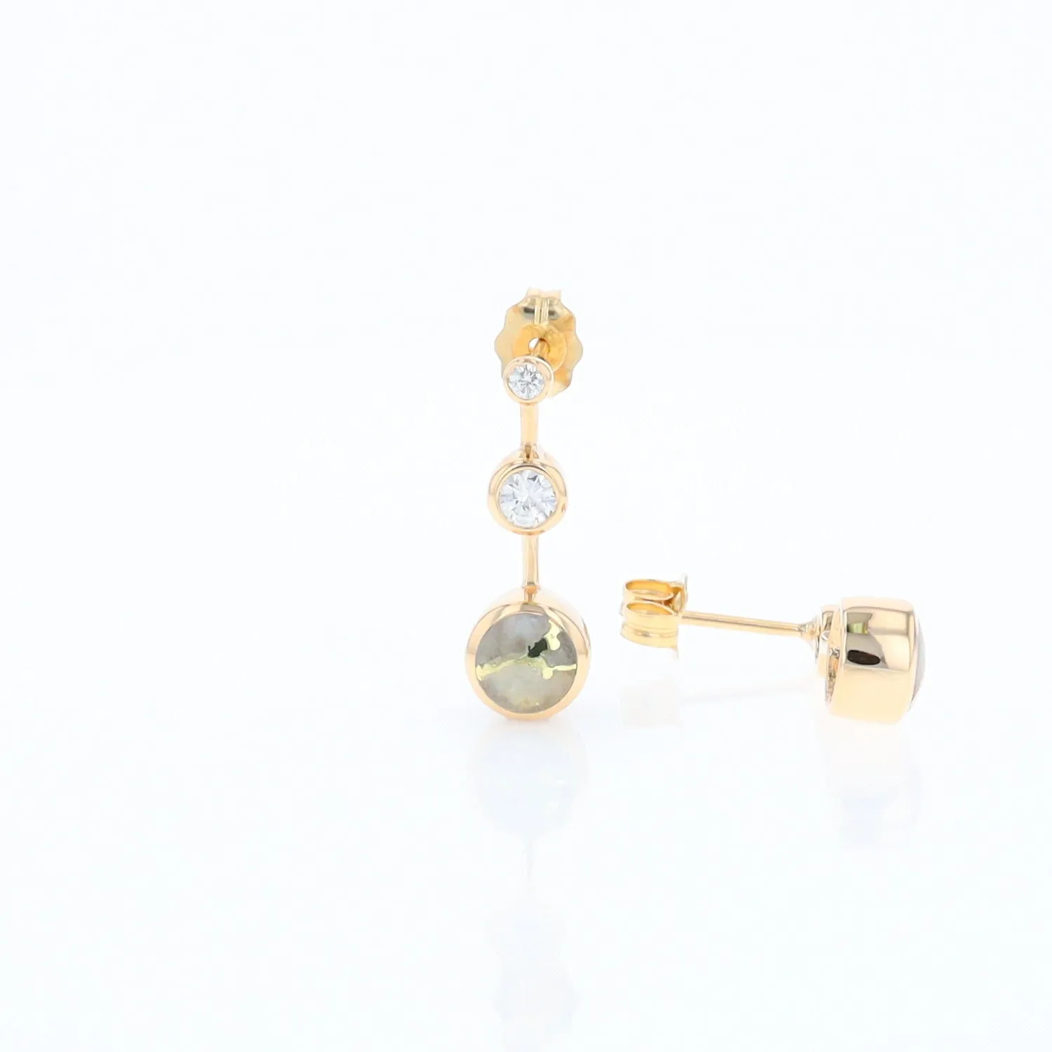 Gold Quartz Round Inlay with Diamond Accents Stud Earrings G1
