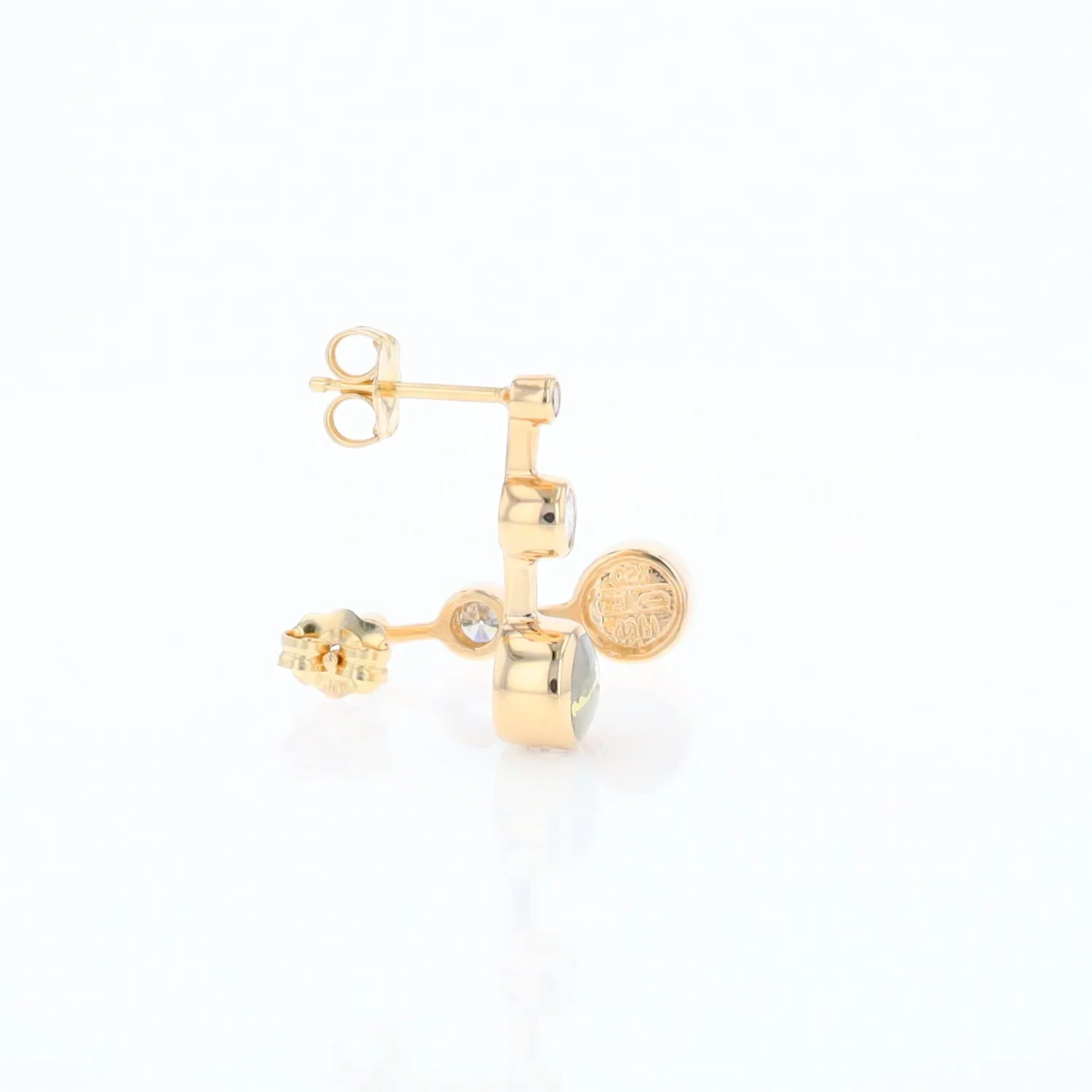 Gold Quartz Round Inlay with Diamond Accents Stud Earrings G1