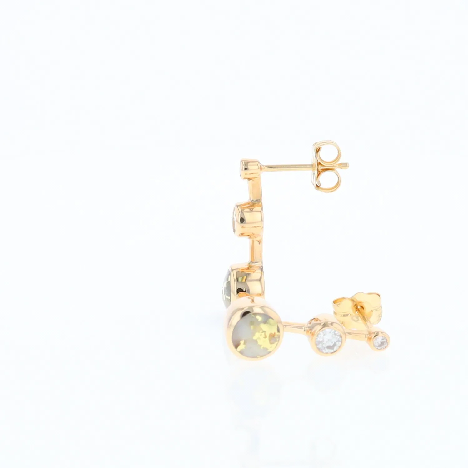 Gold Quartz Round Inlay with Diamond Accents Stud Earrings G1