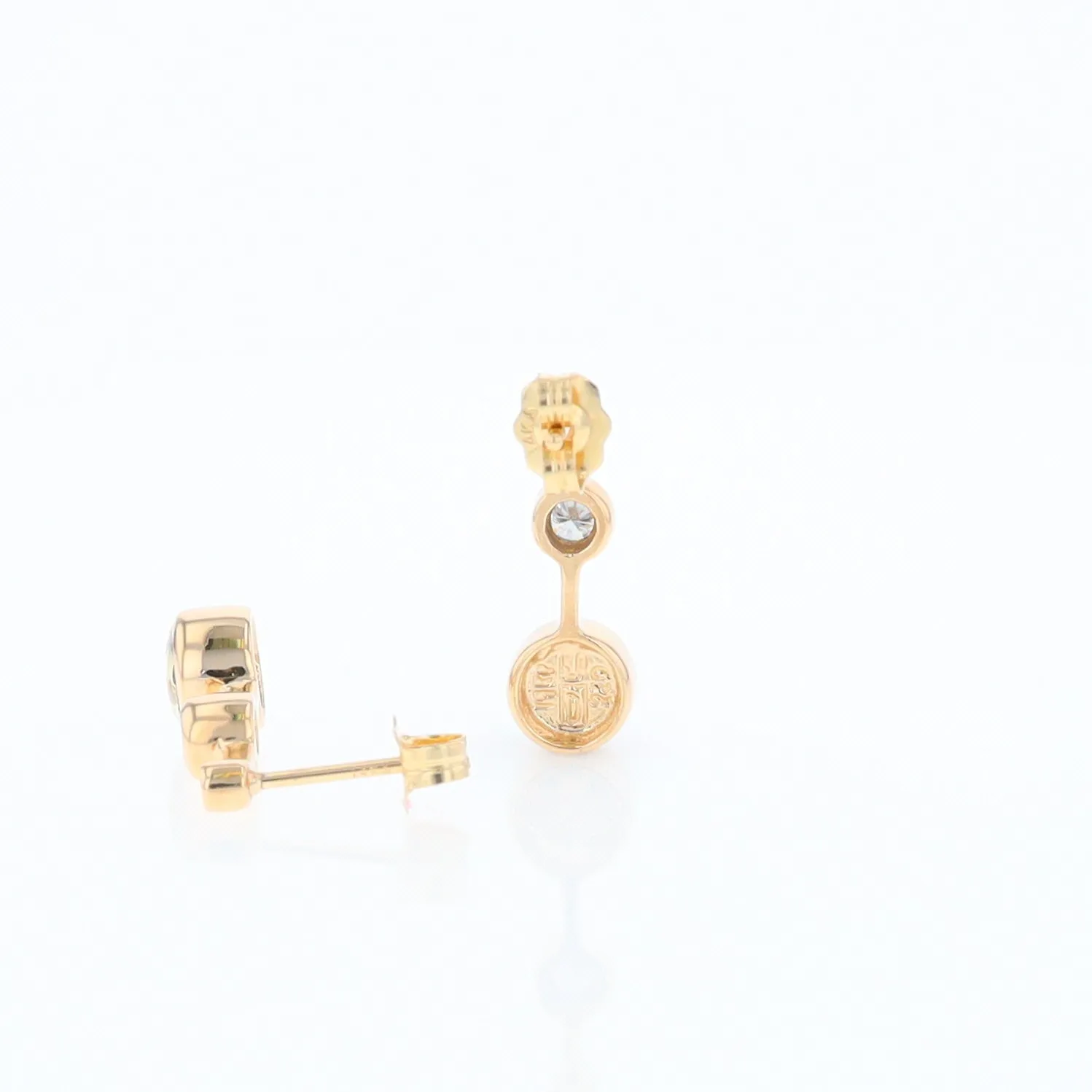 Gold Quartz Round Inlay with Diamond Accents Stud Earrings G1