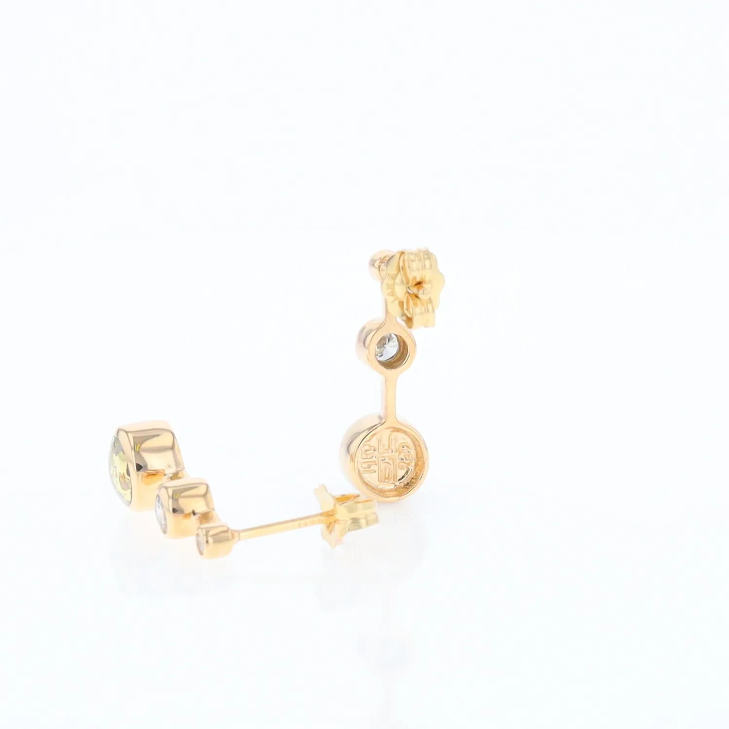 Gold Quartz Round Inlay with Diamond Accents Stud Earrings G1