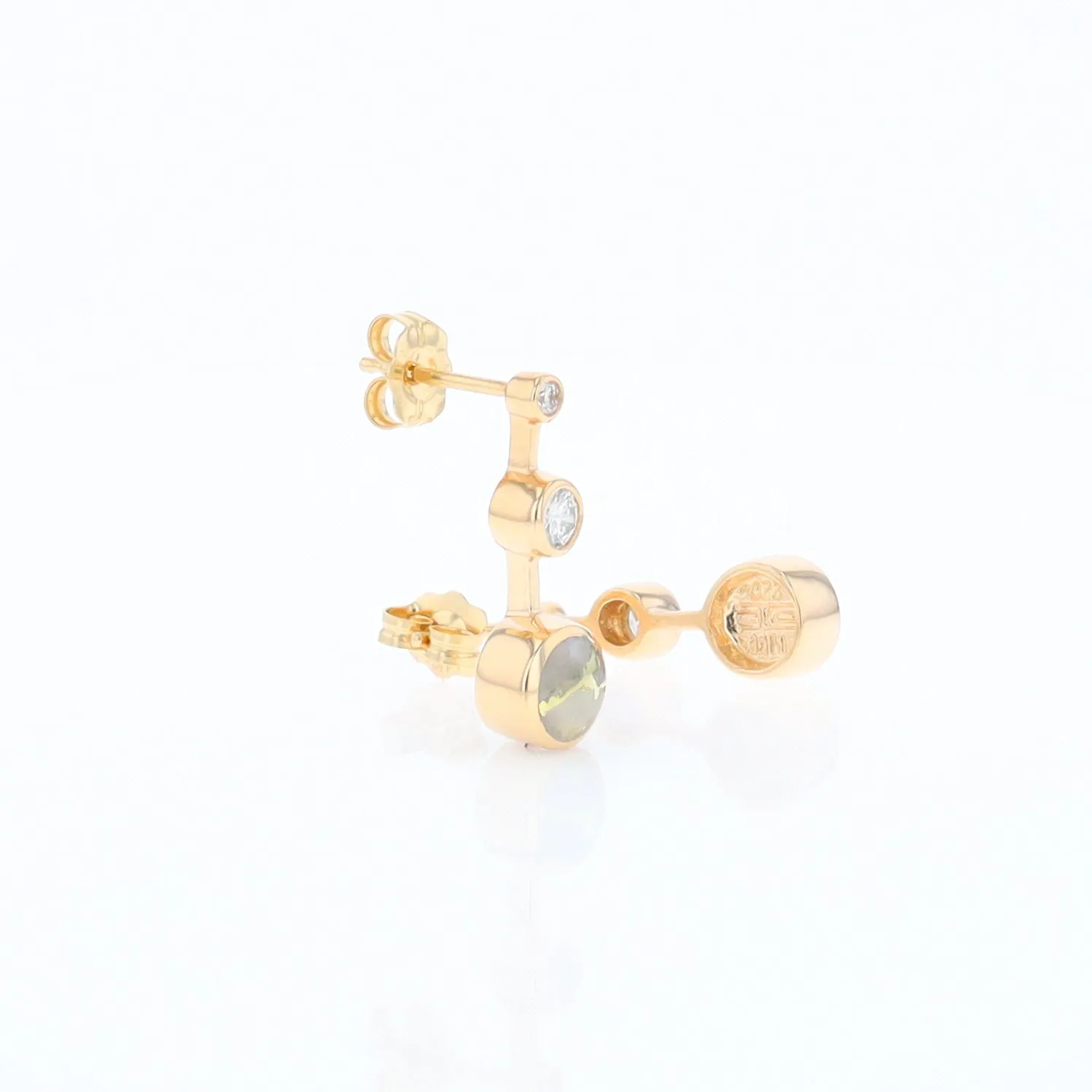 Gold Quartz Round Inlay with Diamond Accents Stud Earrings G1
