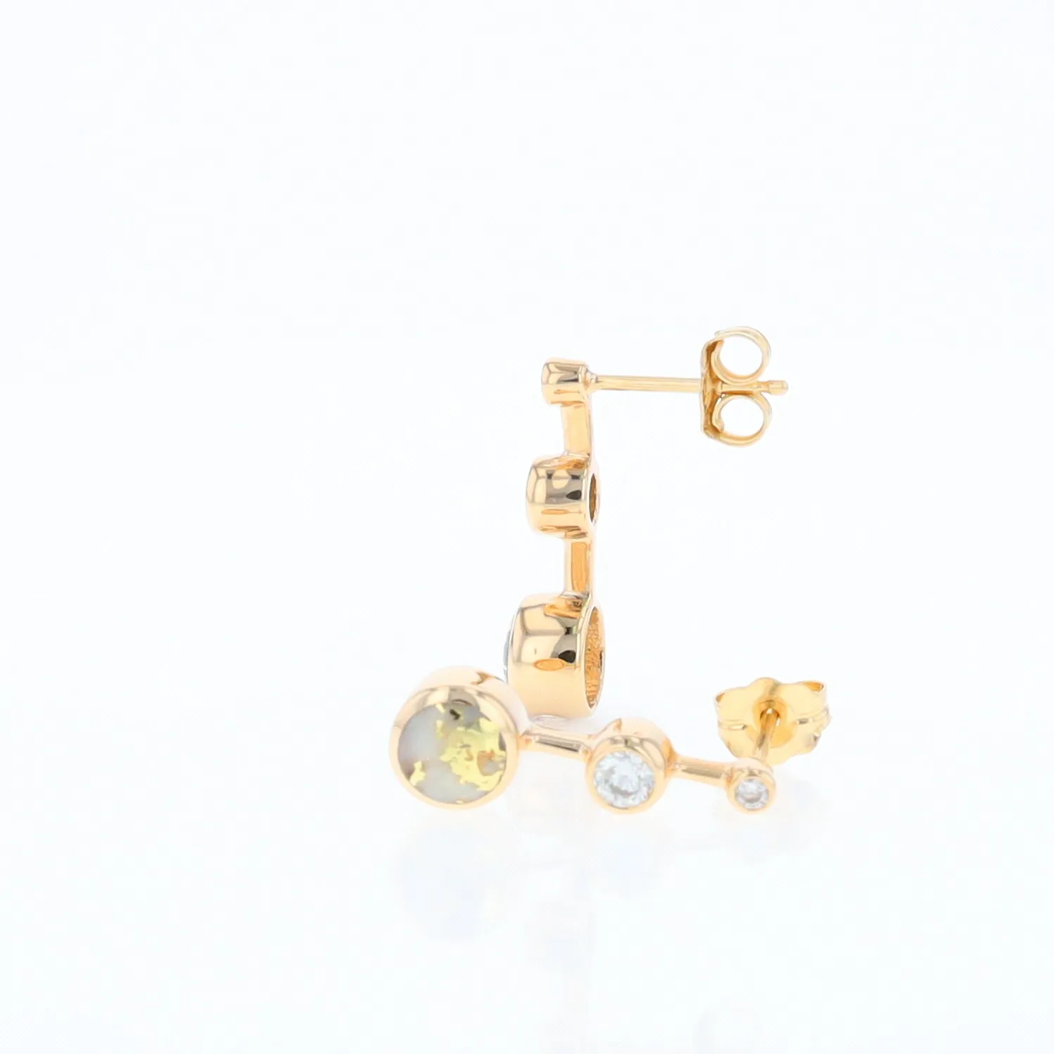 Gold Quartz Round Inlay with Diamond Accents Stud Earrings G1