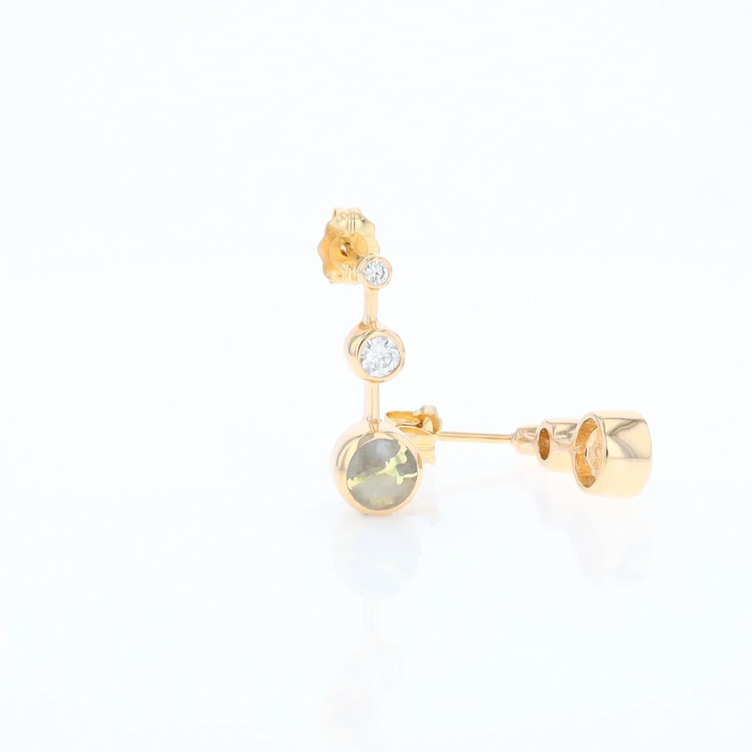 Gold Quartz Round Inlay with Diamond Accents Stud Earrings G1
