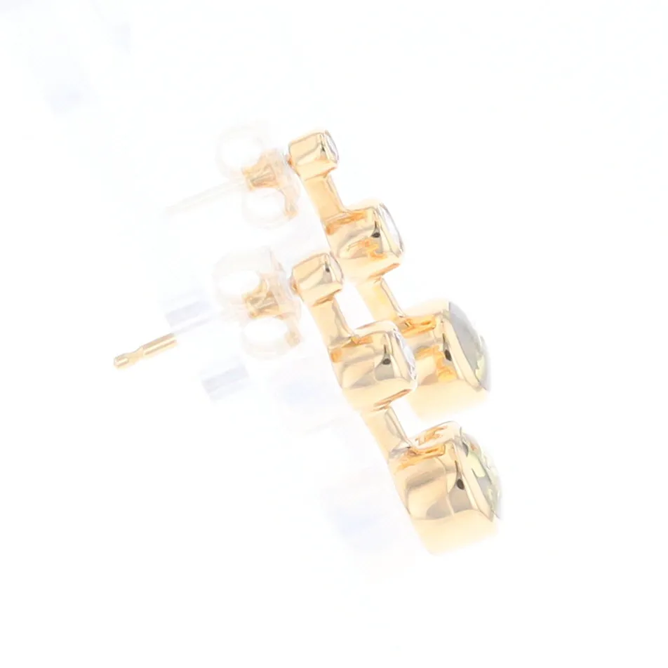 Gold Quartz Round Inlay with Diamond Accents Stud Earrings G1