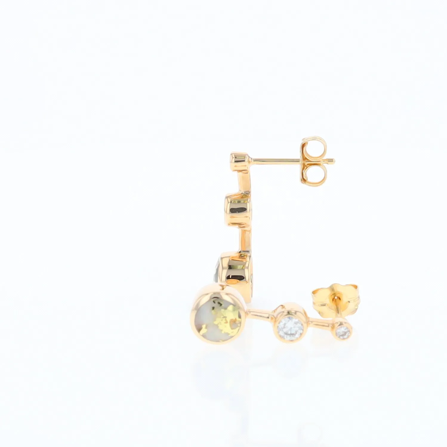 Gold Quartz Round Inlay with Diamond Accents Stud Earrings G1