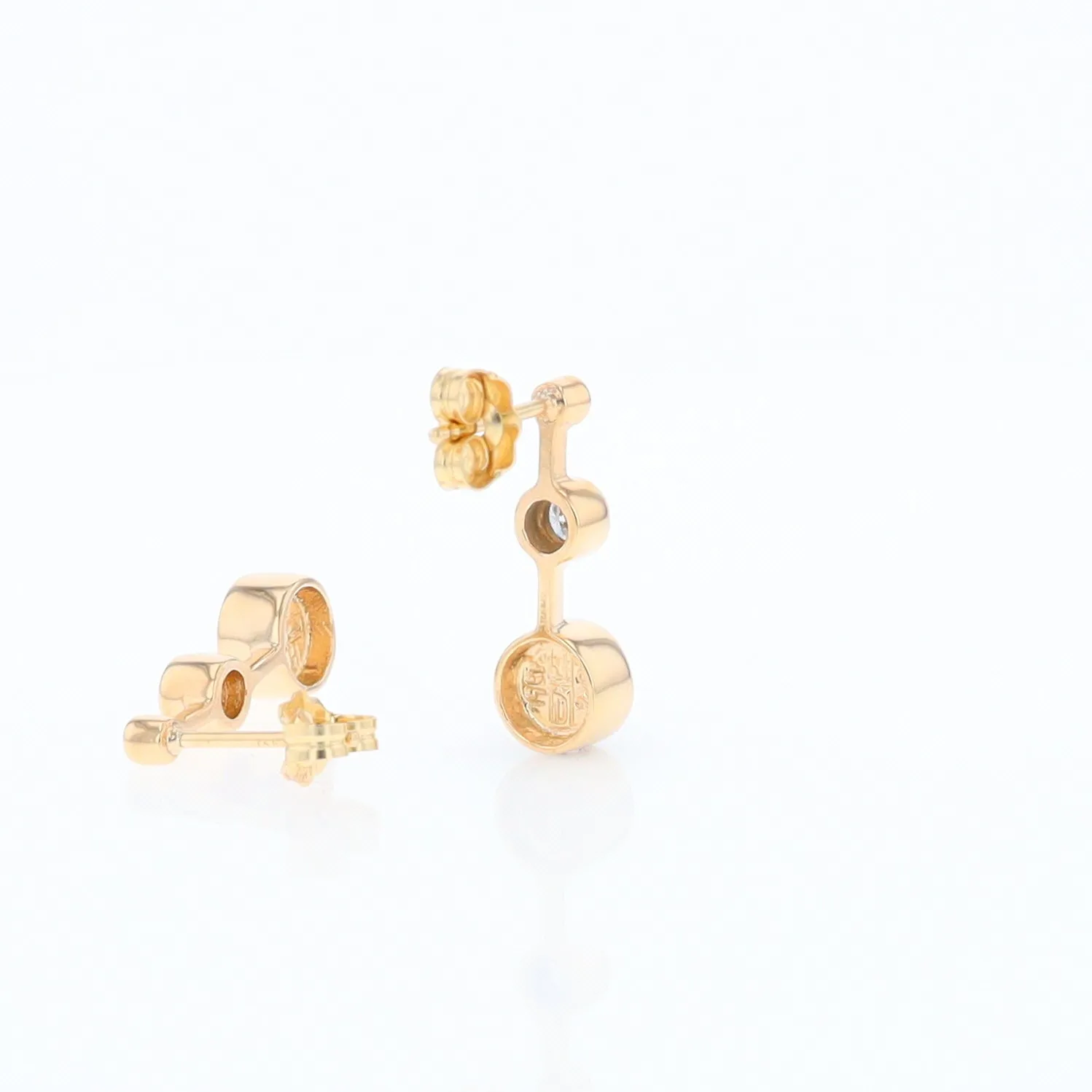 Gold Quartz Round Inlay with Diamond Accents Stud Earrings G1
