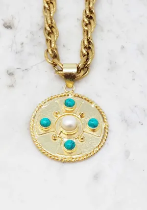 Gold State Turquoise and Pearl Necklace
